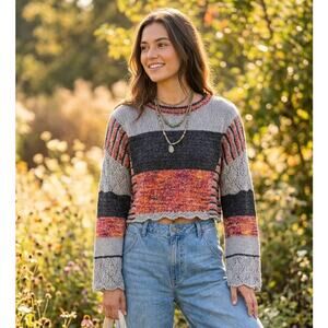 Natural Life Sun-Kissed Meadow Knit Relaxed-Fit Cropped Boho Sweater